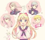  1girl 4boys aino_minako artemis_(sailor_moon) bishoujo_senshi_sailor_moon blonde_hair blue_eyes bow character_request furuhata_motoki gakuran hair_bow half_updo katou_sami kunzite_(sailor_moon) long_hair luna_(sailor_moon) mask multiple_boys popped_collar school_uniform serafuku thinking thought_bubble translation_request wavy_mouth yaten_kou 