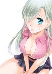  1girl blue_eyes breasts cleavage elizabeth_liones hair_over_one_eye hatsumi_(mdr323) lips long_hair looking_at_viewer looking_up nanatsu_no_taizai silver_hair skirt solo sweatdrop 