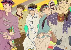  5boys headband jojo_no_kimyou_na_bouken kilva_lollop kishibe_rohan multiple_boys multiple_persona 