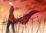  1boy archer bow_(weapon) dark_skin fate/stay_night fate_(series) field_of_blades popoccpo unlimited_blade_works weapon white_hair 