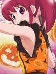  1girl aino_megumi armpits halloween happinesscharge_precure! haruyama_kazunori jack-o&#039;-lantern looking_at_viewer ponytail precure red_eyes redhead short_hair smile solo 