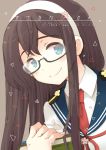  1girl 2girls aki_eda black_hair blush cover cover_page doujin_cover glasses hairband kantai_collection long_hair looking_at_viewer multiple_girls ooyodo_(kantai_collection) school_uniform serafuku solo 
