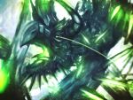  artist_request blurry depth_of_field dragon fantasy glowing glowing_eyes highres horns monster no_humans original thorns 
