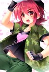  blush character_request fingerless_gloves gloves hat heart open_mouth pop&#039;n_music red_eyes redhead riko_(kujira215) short_hair solo 