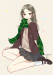  1girl blazer brown_hair highres long_hair morikura_en original scarf school_uniform solo 