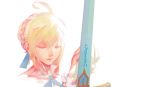  1girl ahoge blonde_hair closed_eyes excalibur fate/stay_night fate_(series) highres saber solo sword weapon xseven 