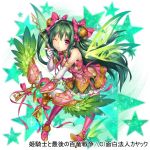  1girl arrow bow bow_(weapon) copyright_request double_bun elbow_gloves fairy_wings gloves green_hair hair_bow hair_bun hair_ribbon holding long_hair looking_at_viewer nakasaki_hydra official_art one_eye_closed original parted_lips ribbon solo two_side_up very_long_hair violet_eyes weapon white_gloves wings 
