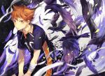  1boy haikyuu!! makoto_(roketto-massyumaro) orange_eyes orange_hair raven_(animal) 