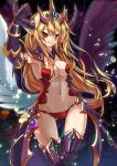  1girl armor bikini_armor blonde_hair blush demon_girl horns lilith_(p&amp;d) long_hair pointy_ears puzzle_&amp;_dragons red_eyes rocknroll smile solo tagme thigh-highs tiara tongue tongue_out wings 