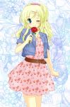  blonde_hair blue_eyes cordelia_glauca dress flower long_hair ponytail smile tantei_opera_milky_holmes wink 