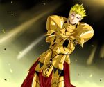  1boy armor blonde_hair crossed_arms dutch_angle earrings fate/stay_night fate_(series) gilgamesh jewelry marock red_eyes solo 