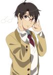  1boy aldnoah.zero brown_eyes brown_hair gacho glasses kaizuka_inaho male_focus necktie school_uniform short_hair sweater_vest uniform 