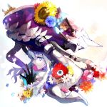 1girl black_gloves blue_eyes colorful flower gloves hands_together hat hat_flower kantai_collection light_particles light_smile nozaki_tsubata payot profile shinkaisei-kan short_hair solo sunflower tentacles turret white_hair white_skin wo-class_aircraft_carrier 