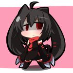  1girl ahoge animal_ears black_hair black_legwear borrowed_character cat_ears cat_tail chibi claws detached_sleeves long_hair looking_at_viewer original red_eyes solo tail thigh-highs twintails twumi zettai_ryouiki 