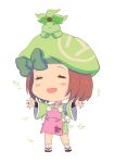  1girl apron beret brown_hair chibi fong_(gychuchu) fuchakichi hat japanese_clothes kimono mascot ocha_no_mizukami short_kimono 