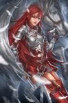  1girl armor belt boots bridle feathered_wings feathers fire_emblem fire_emblem:_kakusei gauntlets hair_feathers highres long_hair looking_at_viewer pegasus polearm red_eyes redhead richy_truong shoulder_pads solo spear thigh-highs thigh_boots cordelia_(fire_emblem) very_long_hair watermark weapon web_address wings zettai_ryouiki 