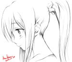  1girl blush bust dated ginga_e_kickoff!! highres kem_kem long_hair monochrome ponytail profile signature simple_background smile solo takatoo_erika white_background 