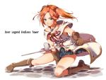  1girl aqua_eyes blade copyright_name file_(ole_tower) gloves hair_ornament hairclip jewelry mataichi_matarou necklace ole_tower orange_hair short_twintails solo twintails 