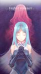  2girls absurdres aqua_hair armor bare_shoulders blue_hair blurry closed_eyes copyright_request depth_of_field english eyeshadow from_behind hands_clasped highres long_hair makeup multiple_girls pink_hair ribbon shokujin_hatefukuchuu sleeveless wavy_hair 