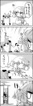  4koma :d animal_ears bow cat_ears cat_tail comic hair_bow hair_ribbon highres kaenbyou_rin kirisame_marisa kisume long_hair monochrome moriya_suwako multiple_tails open_mouth peeking_out petting pose pyonta ribbon short_hair sitting smile tail tani_takeshi touhou translation_request trembling yasaka_kanako yukkuri_shiteitte_ne 