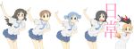  5girls aioi_yuuko animal black_cat black_eyes black_hair blonde_hair blue_eyes blue_hair brown_eyes brown_hair cat copyright_name dancing glasses hair_cubes hair_ornament hand_on_hip highres labcoat logo long_hair minakami_mai multiple_girls naganohara_mio necktie nichijou no_nose open_mouth pleated_skirt pointing pointing_up professor_shinonome sakamoto_(nichijou) scarf school_uniform serafuku shinonome_nano shirokitsune_(rin02ituki) short_hair short_twintails simple_background skirt smile twintails winding_key 