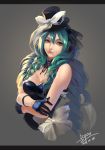  1girl 2014 artist_name crossed_arms dated gloves green_eyes green_hair hat hatsune_miku icqoo letterboxed lips long_hair mini_top_hat solo top_hat very_long_hair vocaloid 
