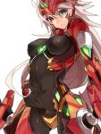  1girl alpha-01 blazblue bodysuit breasts genderswap heterochromia highres long_hair mecha_musume ragna_the_bloodedge silver_hair tomo_(tomorag7) 