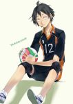  1boy black_hair character_name freckles haikyuu!! male short_hair sitting solo sportswear volleyball volleyball_uniform yamaguchi_tadashi yan&#039;yo_(yan&#039;yan&#039;yo) 