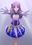  aikatsu! bangs blush dress gloves hikami_sumire long_hair purple_eyes ribbon straight_hair violet_hair 