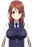  1girl blush breasts brown_eyes brown_hair bryanz09 iida_nana large_breasts long_hair looking_at_viewer necktie open_mouth rail_wars! simple_background smile solo white_background 