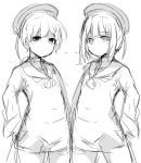 2girls hand_on_hip hat kantai_collection long_sleeves lowres monochrome multiple_girls neckerchief payot sailor_collar sailor_hat short_hair simple_background sketch uiroutsuji_yumihiko white_background z1_leberecht_maass_(kantai_collection) z3_max_schultz_(kantai_collection) 
