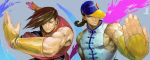  2boys baseball_cap black_hair braid bridal_gauntlets brothers brown_hair chinese_clothes fighting_stance hair_over_one_eye hat hat_over_one_eye hymc long_hair multiple_boys muscle siblings single_braid sleeveless street_fighter street_fighter_iii twins yang_lee yun_lee 