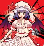  15_(tooka) 1girl bat_wings bow finger_to_mouth hat hat_bow lavender_hair red_eyes remilia_scarlet sash solo touhou wings wrist_cuffs 