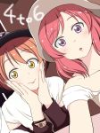  blush hands_on_own_cheeks hands_on_own_face hat hoshino_ouka hoshizora_rin love_live!_school_idol_project multiple_girls nishikino_maki open_mouth orange_hair redhead self_shot short_hair violet_eyes watch yellow_eyes 