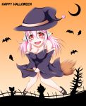  1girl breasts broom broom_riding cleavage hat headphones ion_(artist) large_breasts long_hair looking_at_viewer macaron nitroplus open_mouth pink_hair red_eyes smile solo super_sonico witch witch_hat 