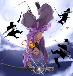  1boy absurdres armpits blood highres holding holding_sword holding_weapon katana moon naruto naruto_(series) naruto_mobile:_the_wandering_savior ronin_obito scar scar_on_face short_hair solo sword uchiha_obito weapon 