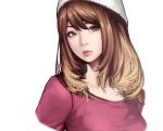  1girl brown_eyes brown_hair bust face fasces hat lips long_hair original realistic 