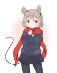  1girl akagashi_hagane alternate_costume animal_ears black_legwear gradient gradient_background grey_hair long_sleeves looking_at_viewer mouse_ears mouse_tail nazrin open_mouth pantyhose red_eyes scarf short_hair simple_background skirt solo sweater tail touhou 