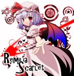  15_(tooka) 1girl bat_wings bow character_name hat hat_bow lavender_hair red_eyes remilia_scarlet solo spear_the_gungnir touhou wings 