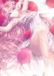  1girl balloon bare_shoulders blue_eyes dress envelope heart highres long_hair looking_at_viewer lyodi megurine_luka parted_lips pink_hair solo very_long_hair vocaloid 