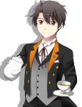 1boy aldnoah.zero brown_eyes brown_hair butler cup gloves kaizuka_inaho shikasuga_(homojina) solo teacup teapot 
