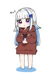  :o barefoot blue_hair blush brown_hoodie chibi clothes_writing colored_shadow commentary full_body hair_ornament hitomiz hood hood_down hoodie lize_helesta long_hair long_sleeves looking_at_viewer multicolored_hair nijisanji parted_lips puffy_long_sleeves puffy_sleeves shadow sleeves_past_wrists standing translation_request two-tone_hair very_long_hair virtual_youtuber white_background white_hair 