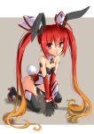  1girl animal_ears bodysuit bunny_tail elbow_gloves genderswap gloves gradient_hair katahira_masashi long_hair multicolored_hair ore_twintail_ni_narimasu rabbit_ears red_eyes redhead solo tail tail_red thigh-highs twintails 