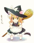  1girl :3 animal_ears apron bow braid broom cat_ears cat_tail chibi hat hat_bow kemonomimi_mode kirisame_marisa single_braid tail takatsukasa_yue touhou witch_hat 