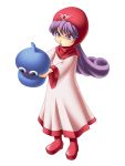  1girl boots dragon_quest dragon_quest_ii dress hood long_hair princess_of_moonbrook purple_hair red_boots simple_background slime_(dragon_quest) violet_eyes white_background yaya_(tempering) 