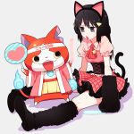  animal_ears black_hair cat_paws gum_(gmng) hair_ornament hairclip hikari_(pokemon) jibanyan paws pokemon skirt youkai_watch 