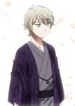  1boy aldnoah.zero blonde_hair green_eyes japanese_clothes jewelry kimono necklace petals shikasuga_(homojina) slaine_troyard solo 