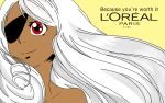  dark_skin eyepatch highres jijichangi l&#039;oreal long_hair original parody red_eyes smile white_hair 