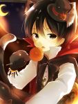  1boy 1girl animal_ears black_eyes black_hair candy cape cat_ears gloves halloween hat highres jack-o&#039;-lantern kirito lollipop mini_top_hat paw_gloves shisokonbu short_hair sword_art_online tail top_hat 