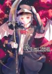  1girl alternate_costume ascot bat_wings brooch coat culter gloves hat jewelry long_sleeves looking_at_viewer military_hat naginata open_clothes open_coat pants pink_eyes polearm remilia_scarlet shirt silver_hair solo touhou weapon white_gloves wings 